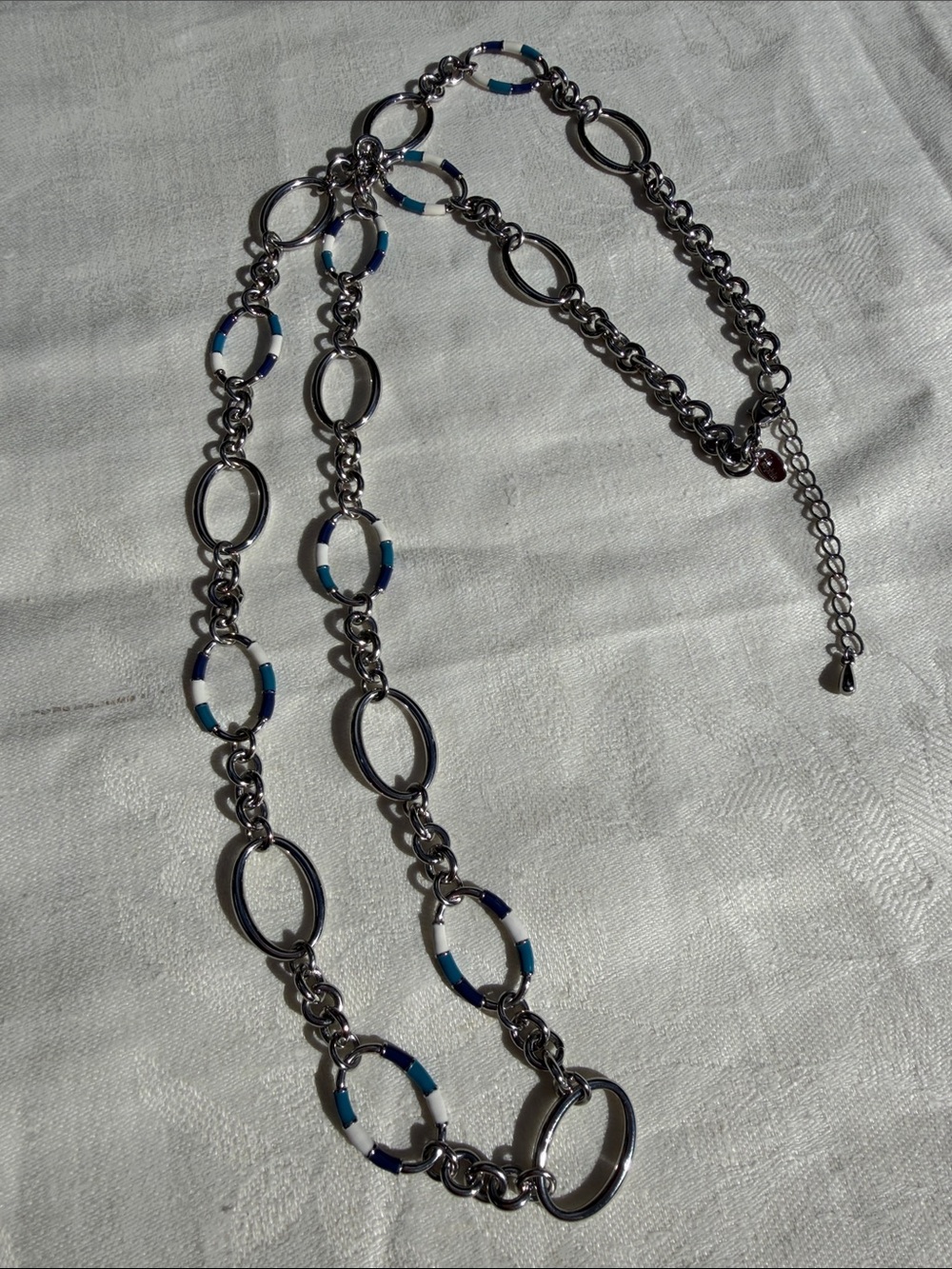 Lia Sophia Silver Tone Long Enamel Station Chain Necklace